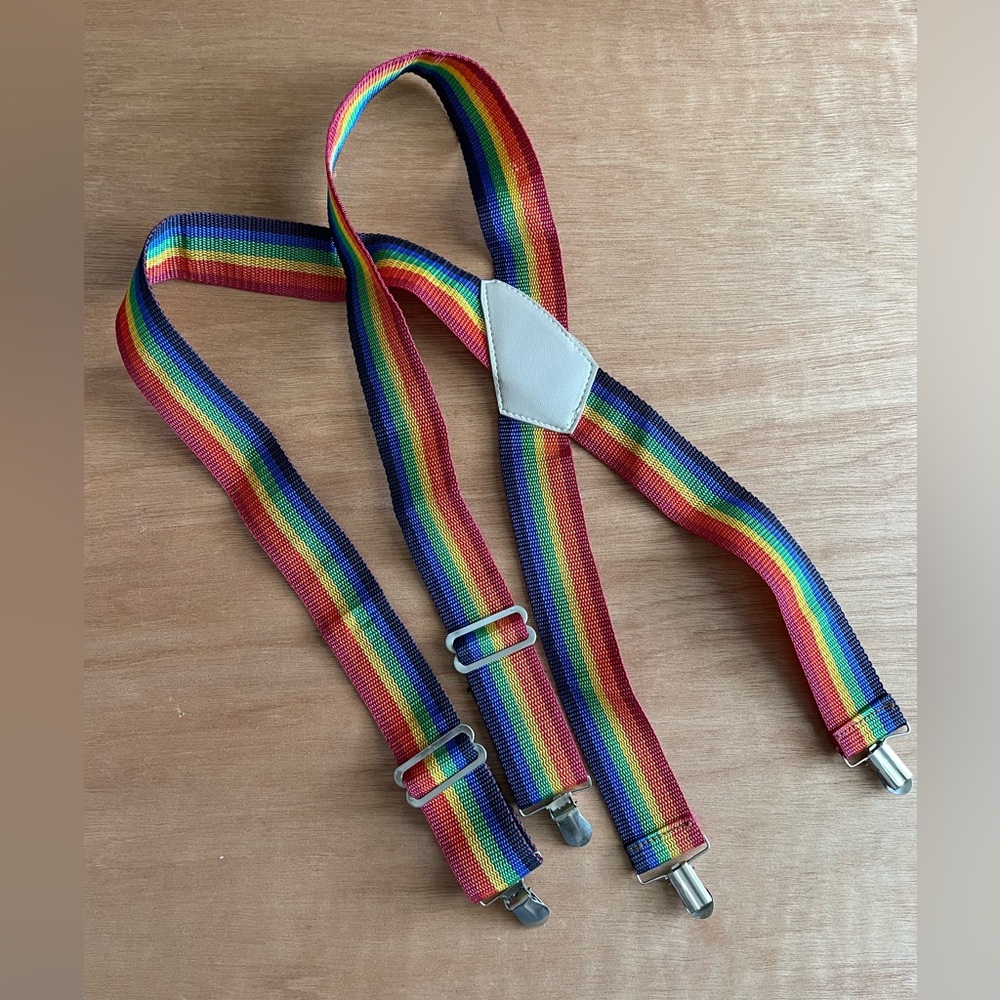 Rainbow suspenders adjustable clip on X back pride LGBTQ belt loops non stretch
